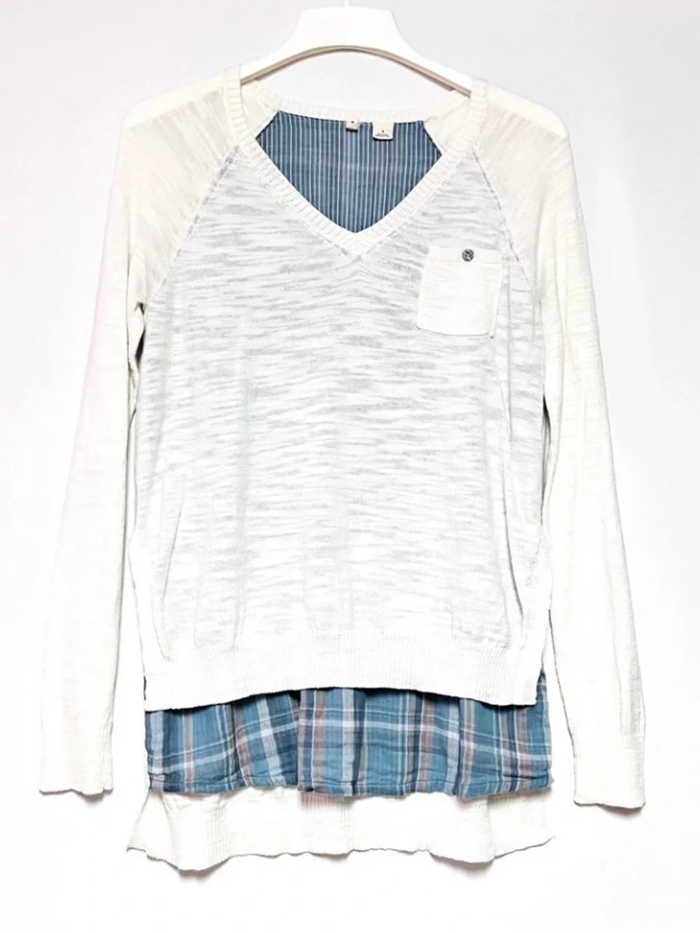 Anthropologie Moth Twofer Knit Top Plaid Layer BTS Collegiate Academia Preppy S